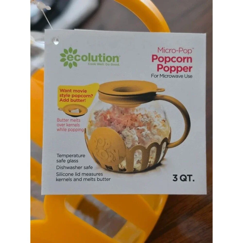 Ecolution Micro-Pop 3 Qt Microwave Glass Popcorn Popper Yellow New in Box